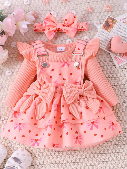 Ensemble 2 Pièces Bébé Fille Body Manches Longues et Robe Chasuble