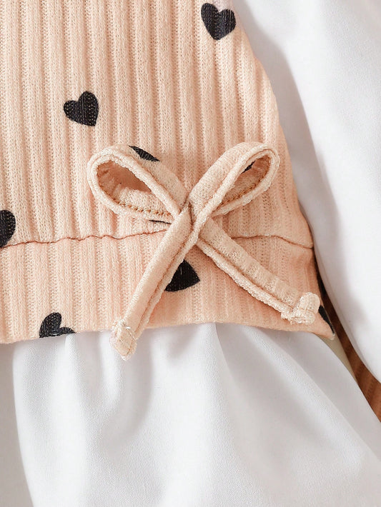 SHEIN 2 pièces/Ensemble Tenue décontractée et mignonne pour bébé fille nouveau-né, Top à col avec blocs de couleurs et pantalon en tricot ample, assortiment familial automne noir, blanc et beige
