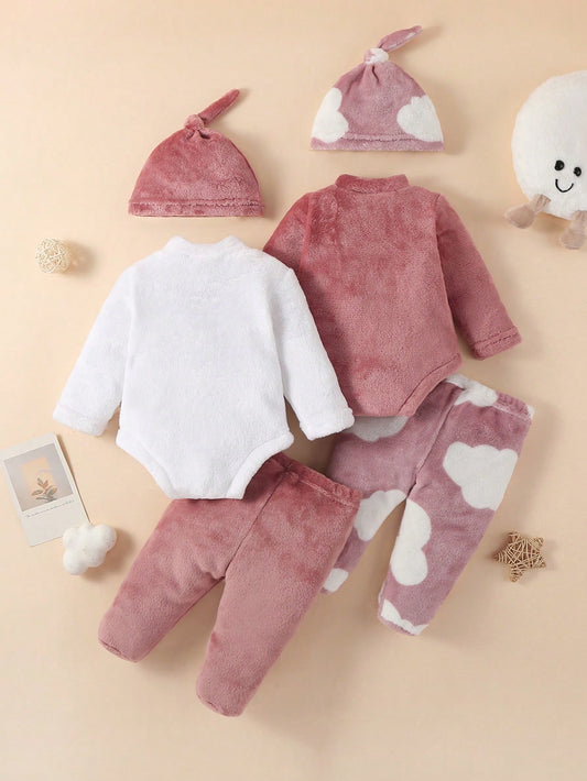 Ensemble 6 Pièces Vêtements Bébé Fille en Flanelle à Capuche