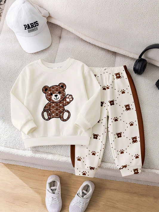 Ensemble 2 Pièces Bébé Garçon Sweat Polaire et Pantalon Carrelé