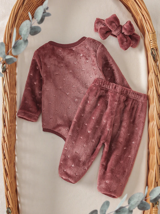 Ensemble 3 Pièces Bébé Fille Barboteuse Pantalon et Bandeau