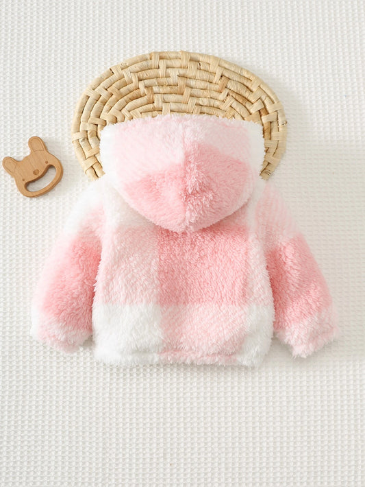Cozy Pixies Veste d'hiver à capuche épaisse doublée de thermique à manches longues et ouverture frontale pour bébé fille nouveau-né, motif à carreaux