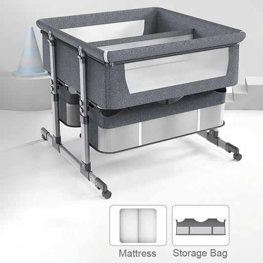 Portable Folding Baby Bedside Crib Metal Frame Double Baby Nest Travel Cot for Newborns