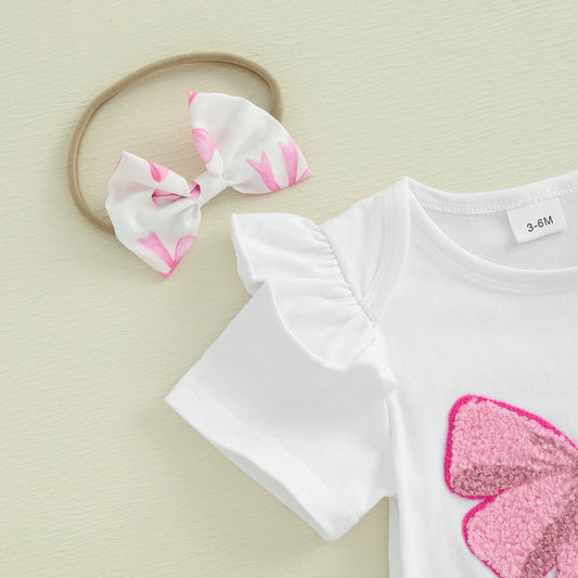 Infant Baby Girls Clothing Set 3Pcs Fashion Summer Short Sleeve Bow Embroidery Romper Shorts Headband Children Outerwear