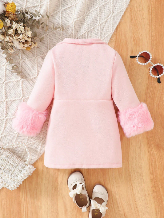 SHEIN Elladie kids Manteau pour bébé fille avec poignets en fourrure et double bouton sans pull d'hiver