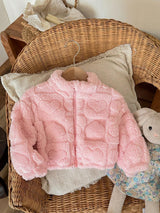 SHEIN Veste en fourrure à col montant avec motif en forme de cœur, mignonne et décontractée pour bébé fille, parfaite pour l'automne et l'hiver