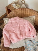 SHEIN Veste en fourrure à col montant avec motif en forme de cœur, mignonne et décontractée pour bébé fille, parfaite pour l'automne et l'hiver