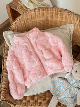 SHEIN Veste en fourrure à col montant avec motif en forme de cœur, mignonne et décontractée pour bébé fille, parfaite pour l'automne et l'hiver