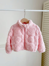 SHEIN Veste en fourrure à col montant avec motif en forme de cœur, mignonne et décontractée pour bébé fille, parfaite pour l'automne et l'hiver