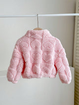 SHEIN Veste en fourrure à col montant avec motif en forme de cœur, mignonne et décontractée pour bébé fille, parfaite pour l'automne et l'hiver