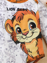 3 pièces "Brave Lion Baby" Top à manches longues pour tout-petits, pantalon avec imprimé lion et chapeau avec oreilles, léger et doux, convient pour le printemps/automne ou les couches, ensemble confortable