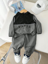 SHEIN 2 pièces/set Ensemble d'hiver pour bébé garçon avec cardigan à capuche imprimé de lettres en couleur contrastée et pantalon de sport