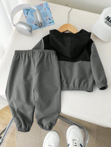 SHEIN 2 pièces/set Ensemble d'hiver pour bébé garçon avec cardigan à capuche imprimé de lettres en couleur contrastée et pantalon de sport