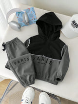 SHEIN 2 pièces/set Ensemble d'hiver pour bébé garçon avec cardigan à capuche imprimé de lettres en couleur contrastée et pantalon de sport