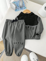 SHEIN 2 pièces/set Ensemble d'hiver pour bébé garçon avec cardigan à capuche imprimé de lettres en couleur contrastée et pantalon de sport