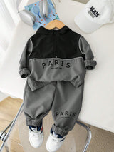SHEIN 2 pièces/set Ensemble d'hiver pour bébé garçon avec cardigan à capuche imprimé de lettres en couleur contrastée et pantalon de sport