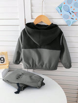 SHEIN 2 pièces/set Ensemble d'hiver pour bébé garçon avec cardigan à capuche imprimé de lettres en couleur contrastée et pantalon de sport