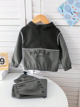 SHEIN 2 pièces/set Ensemble d'hiver pour bébé garçon avec cardigan à capuche imprimé de lettres en couleur contrastée et pantalon de sport