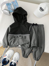 SHEIN 2 pièces/set Ensemble d'hiver pour bébé garçon avec cardigan à capuche imprimé de lettres en couleur contrastée et pantalon de sport