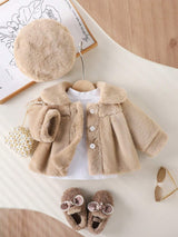 SHEIN Vintaside Kids Ensemble veste en polaire fine élégante et mignonne avec béret pour bébé fille, automne
