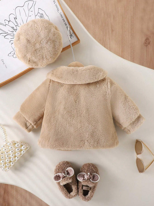 SHEIN Vintaside Kids Ensemble veste en polaire fine élégante et mignonne avec béret pour bébé fille, automne
