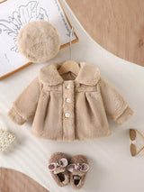 SHEIN Vintaside Kids Ensemble veste en polaire fine élégante et mignonne avec béret pour bébé fille, automne