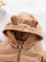SHEIN Playful Pals Manteau matelassé pour bébé fille, nouveau manteau d'hiver à capuche avec doublure en fausse fourrure, avec fermeture éclair et vraies poches, design mode avec partie avant courte et partie arrière longue, pour l'automne