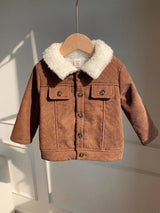 SHEIN Bébé garçons Veste matelassée doublée thermique col en velours côtelé, Manteau d'hiver épaissi, Manteau matelassé, Veste de travail rétro polyvalente et décontractée, Convient pour l'intérieur, l'extérieur, le quotidien, les sports, les fêtes, la rentrée scolaire, le streetwear. Vêtements d'hiver pour bébé, Veste bébé en sherpa, Veste bébé en velours côtelé, Automne