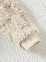 Cozy Pixies Veste à capuche à manches longues en polaire à carreaux avec étiquette décorative tissée, doublure en polaire épaisse, manteau en polaire double face épaissi pour bébé, convient pour l'intérieur, l'extérieur décontracté, le ski en extérieur, la rentrée scolaire, le quotidien, les sports, les jeux, les fêtes, la Saint-Valentin, ensemble en polaire à carreaux, ensemble chaud, convient pour l'hiver, ensemble décontracté mignon
