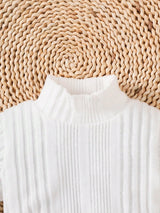 BrownBark 2 pièces, Ensemble deux pièces mignon et élégant pour bébé fille automne/hiver, Top blanc à col mi-Top et manches longues en tissu côtelé associé à une salopette en velours côtelé, Design mignon avec nœud à volants, Tissu doux et confortable, Doux et élégant, Convient pour les tenues quotidiennes des bébés filles.