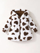 SHEIN 2 pièces/Paquet Manteau réversible pour bébé fille automne/hiver tout-aller polyvalent épais en polaire avec décor cœur, vêtement de dessus long
