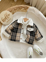 Veste à revers doublée thermique à carreaux mignonne et décontractée pour bébé garçon, automne/hiver