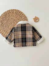 Veste à revers doublée thermique à carreaux mignonne et décontractée pour bébé garçon, automne/hiver