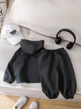 2 pièces Ensemble pull à capuche tricoté décoratif gris automne et pantalon à taille élastique pour bébé garçon. Tenue de sport décontractée tout-aller, convient pour le port en extérieur et en intérieur