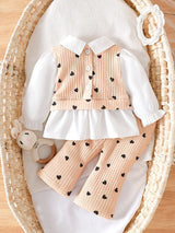 SHEIN 2 pièces/Ensemble Tenue décontractée et mignonne pour bébé fille nouveau-né, Top à col avec blocs de couleurs et pantalon en tricot ample, assortiment familial automne noir, blanc et beige