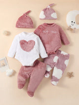 Ensemble 6 Pièces Vêtements Bébé Fille en Flanelle à Capuche