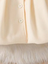 Souflis Souflis Manteau de robe d'anniversaire élégante d'hiver blanc pour bébé fille. Veste à ligne A en mélange de laine avec col bouffant, nœud 3D et manches longues. Tenue de princesse chaude et de couleur unie