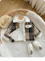 Veste à revers doublée thermique à carreaux mignonne et décontractée pour bébé garçon, automne/hiver