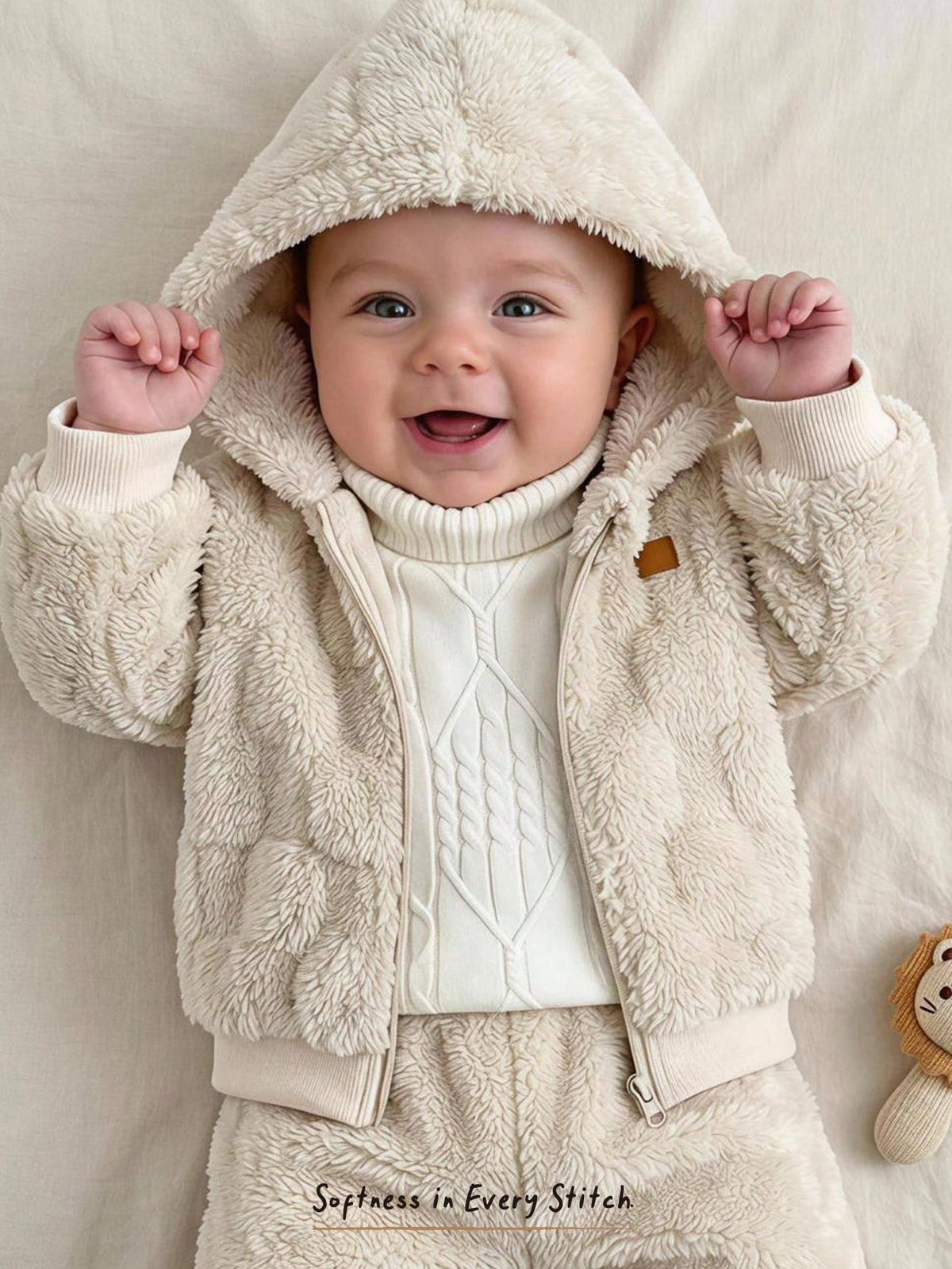 Cozy Pixies Veste à capuche à manches longues en polaire à carreaux avec étiquette décorative tissée, doublure en polaire épaisse, manteau en polaire double face épaissi pour bébé, convient pour l'intérieur, l'extérieur décontracté, le ski en extérieur, la rentrée scolaire, le quotidien, les sports, les jeux, les fêtes, la Saint-Valentin, ensemble en polaire à carreaux, ensemble chaud, convient pour l'hiver, ensemble décontracté mignon