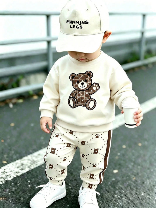Ensemble 2 Pièces Bébé Garçon Sweat Polaire et Pantalon Carrelé