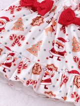 BrownBark 3 pièces/Ensemble Bébé Fille Automne Mignon Noël Body à Manches Longues Côtelé, Barboteuse à Manches Longues Côtelée de Couleur Unie, Jupe à Bretelles avec Imprimé Père Noël et Manches Volantes et Bandeau, Ensemble Tenue Décontractée pour Noël, Vacances et Premier Anniversaire du Bébé