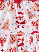 BrownBark 3 pièces/Ensemble Bébé Fille Automne Mignon Noël Body à Manches Longues Côtelé, Barboteuse à Manches Longues Côtelée de Couleur Unie, Jupe à Bretelles avec Imprimé Père Noël et Manches Volantes et Bandeau, Ensemble Tenue Décontractée pour Noël, Vacances et Premier Anniversaire du Bébé