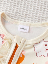 1 pièce Barboteuse imprimée à manches longues douce et confortable pour bébé fille nouveau-né avec bandeau, fine pour le printemps et l'automne