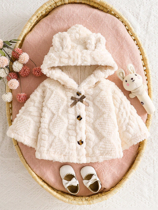 Cape à capuche pour bébé fille, petite princesse mignonne, top chaud pour les oreilles, vêtement d'extérieur ample à nœud papillon, résistant au froid