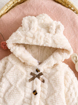 Cape à capuche pour bébé fille, petite princesse mignonne, top chaud pour les oreilles, vêtement d'extérieur ample à nœud papillon, résistant au froid