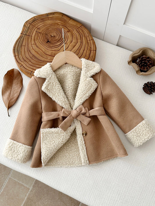 Manteau Long Bébé Fille d'Hiver avec Col en Fausse Fourrure