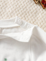 SHEIN 1 pièce Combinaison pour bébé fille nouveau-né, mignonne et douce, motif carreaux blanc et rouge avec renne, manches longues, col rond, coupe régulière, hiver, vacances, fermeture à boutons-pression