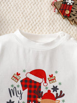SHEIN 1 pièce Combinaison pour bébé fille nouveau-né, mignonne et douce, motif carreaux blanc et rouge avec renne, manches longues, col rond, coupe régulière, hiver, vacances, fermeture à boutons-pression