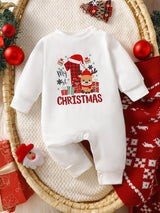SHEIN 1 pièce Combinaison pour bébé fille nouveau-né, mignonne et douce, motif carreaux blanc et rouge avec renne, manches longues, col rond, coupe régulière, hiver, vacances, fermeture à boutons-pression
