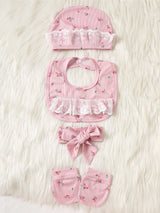 Ensemble 6 Pièces Vêtements Bébé Fille Barboteuse Bonnet et Bavoir